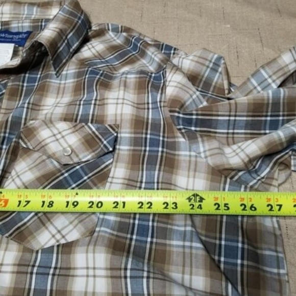 Wrangler Western Men Shirt Brown and Blue Size 2X Plaid Pearl Snap Long Sleeve - Picture 4 of 10